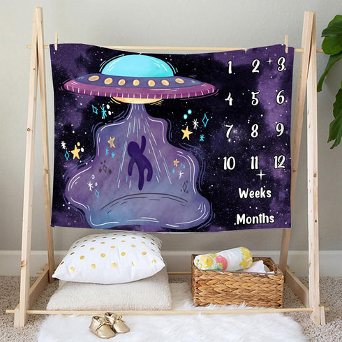 60x40in 48x40in) UFO Baby Monthly Milestone Blanket, Soft Flannel, Alien Round Spaceship, Newborn Mom Gifts, Baby