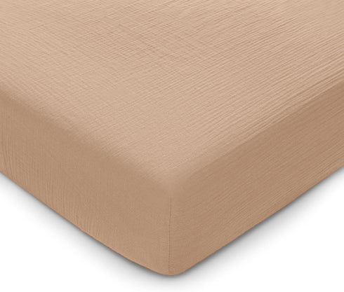 Set Comfy Cubs Muslin Crib Sheet and Baby Blanket - Brown/White Bundle