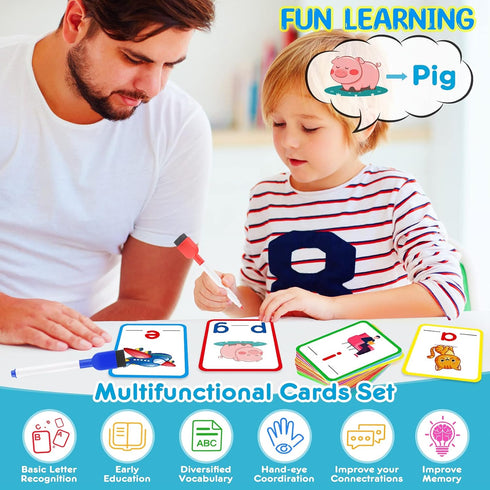 KMUYSL 104 Pieces Short Vowel Spelling Flashcards - CVC Sight Words Handwriting Cards for Kids 3-5 Years Old