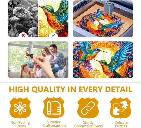 Wooden Puzzles for Adults - Hummingbird Unique Shaped Wooden Jigsaw Puzzle, Perfect for Birthday Gift