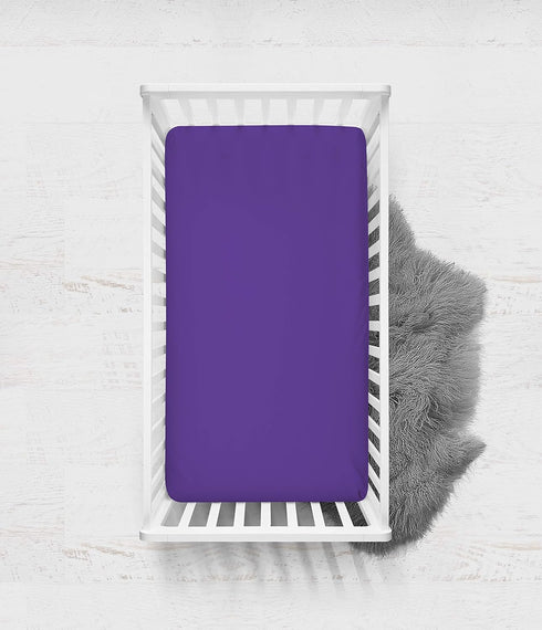 Bacati Solid Purple Fitted Crib Sheet - 28" x 52", Soft Breathable 100% Cotton for Girls