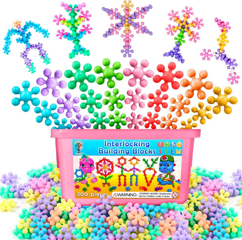 PASTEL Colors Building Blocks 300ct, Kids STEM Educational Toys, Interlocking Discs for Preschool Boys and Girls Aged 3+
