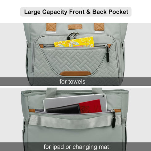 16" FHELAD Diaper Bag Tote, Large Tote Diaper Bag with Laptop Compartment, Baby Bag with Insulated Pocket for Mam