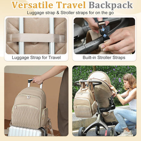 Backpack 16 Mommy Backpack Miss Fong Diaper Bag - Quilted Travel Baby Bag with Changing Pad, Pockets, Waterproof, Large