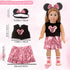 Minne Themed Cosplay Kit for 18 Inch Girl Dolls, Doll Accessories for American Dolls, Including Pink Hairband, Doll Dress, Pearl Necklace, Shoes Socks and Glasses, Total of 9 pcs