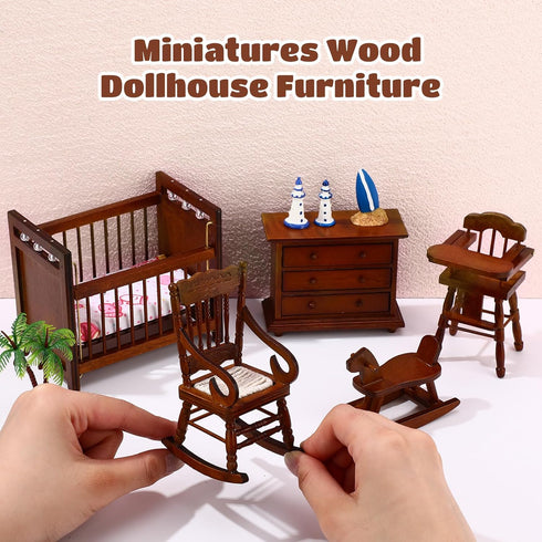 5 1: 12 Set Silipull Pcs Scale Wooden Dollhouse Furniture Miniature Wood Bedroom Furniture Wooden Dollhouse Accessories