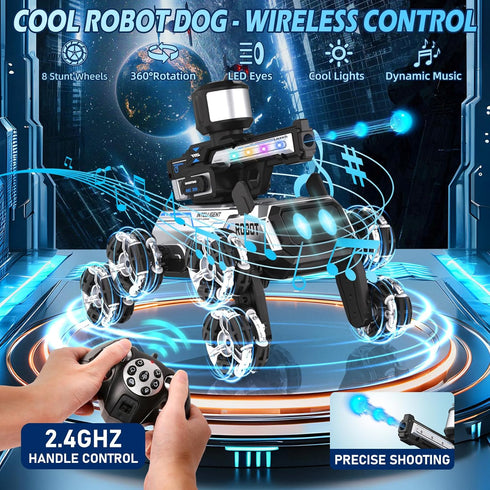 2.4GHZ 8-Wheel 9+ 3 4 5 6 7 8 2026 Godboat Robot Dog - Smart Toys for Kids with Music & LED Eyes, RC Car, Stunt