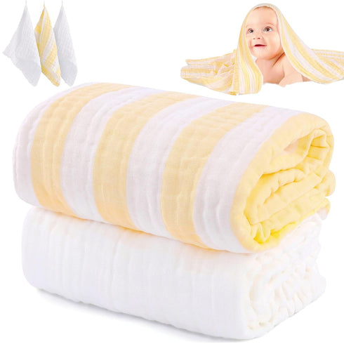 Muslin Baby Bath Towel Set - 100% Organic Cotton 5-Piece Set (2