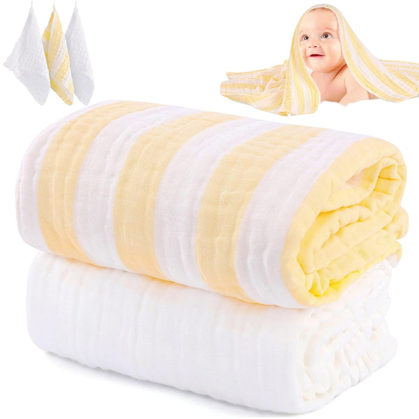 Muslin Baby Bath Towel Set - 100% Organic Cotton 5-Piece Set (2