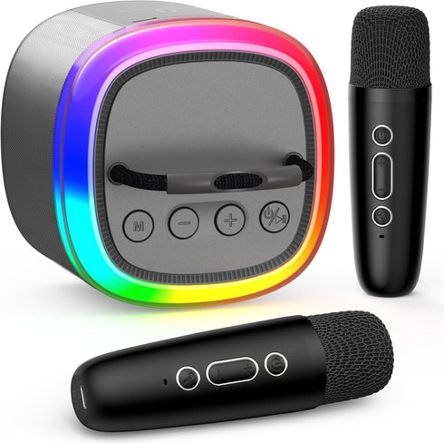 Kids Karaoke Machine, Mini Portable Bluetooth Speaker with 2 Wireless Microphones, Gift for 4-12+ Years Old