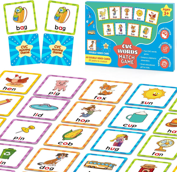 CVC Words Matching Game for Toddlers 3-5, Memory Games for Kids Ages 4-8, Phonics Card Game Flash Cards
