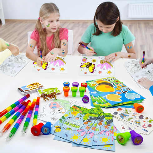 Generic 85 Pcs Insects Bugs Party FavorsButterfly Bee Ladybug Spring Party Supplies with Coloring Books Crayons Tattoos
