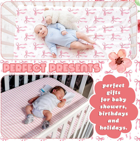2 Pack Set 52'' 28" Peryiter Crib Sheets for Girls Boys Coquette Bed Sheet Fitted x for Standard Crib Mattress