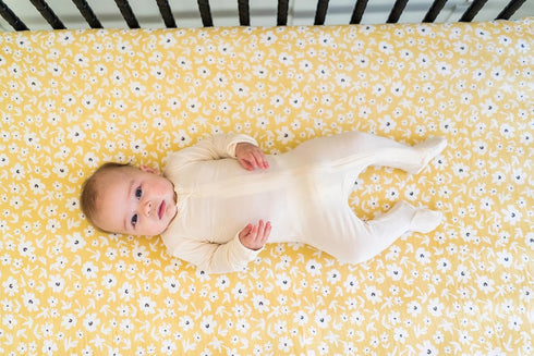 28"x 52", 1 Pack Lulujo Muslin Crib Sheets - Fitted Crib Mattress Sheets for Boys and Girls - (Yellow Wildflower)