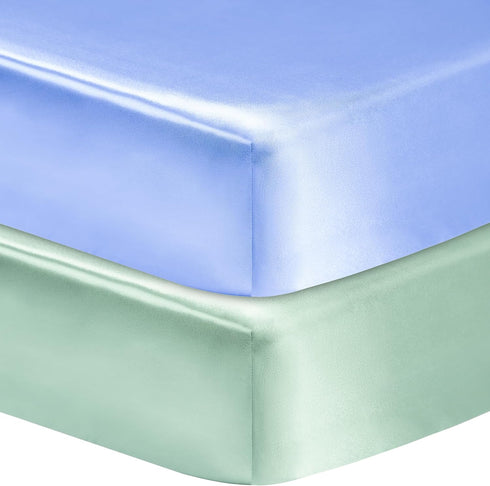 2 Pack Satin Soft Crib Sheet for Baby - Silky Mattress Sheet Blue and Green Unisex 52"x28"x8" Fitted Sheets