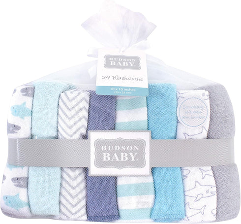 Hudson Baby Unisex Bamboo Washcloth Bundle, Shark Theme, One Size