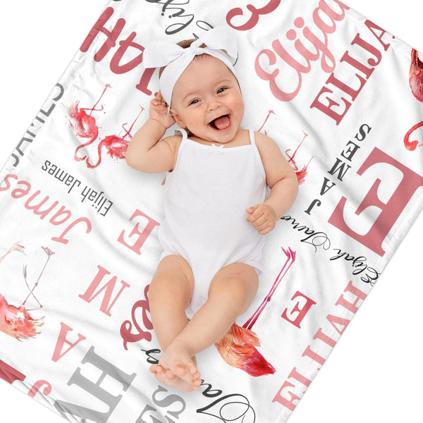 Novusopt Flamingo Baby Personalized Pink Baby Blanket for Girls with Custom Name Monogrammed