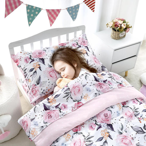 Set 4 Set, Set, Pea Pod Toddler Bedding for Girls, Piece Soft & Breathable Floral Crib Bedding Bed-in-A-Bag Toddler