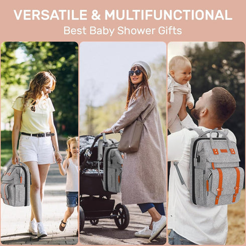 RECALLA Backpack Diaper Bag with Changing Station, Large Diaper Bag, Multifunctional Diaper Bag, Baby Bag, Gray