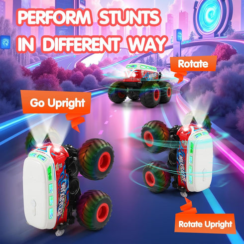 2.4Ghz 3 360 DYODYORC Remote Control Car, RC Monster Truck Toys, All Terrain RC Truck with Spray, Music, Lighting