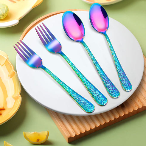 LIANYU 14-Piece Kids Silverware Set, Rainbow Toddler Utensils Flatware Set, Stainless Steel Child Cutlery Set