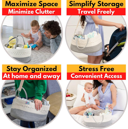 Extra Large Baby Diaper Caddy Organizer - Portable Rope Storage Basket for Nursery