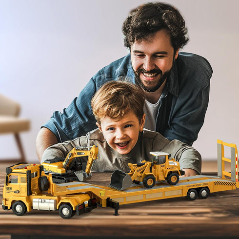 Kids Toys for 3-7 Years Old Boys - Die-cast Construction Toys Set with Semi Truck, Excavator, Bulldozer, Alloy Vehicles