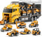 TEMI Toddler Toys for 3-6 Years Old Boys, Die-cast Construction Car Carrier Vehicle Toy Set with Play Mat