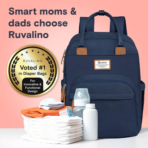 Backpack-Multifunction RUVALINO Diaper Bag Baby Travel Bag with Changing pad, Insulated Bottle Holders & Pacifier Case