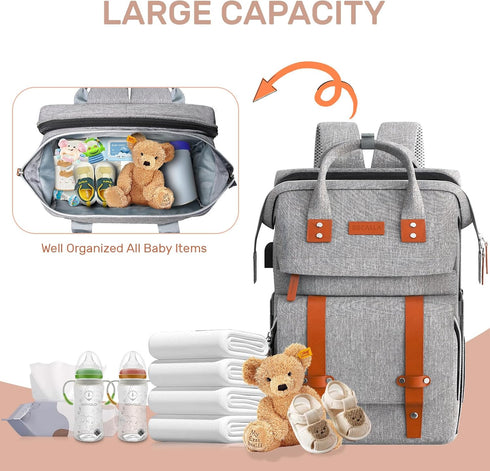 RECALLA Backpack Diaper Bag with Changing Station, Large Diaper Bag, Multifunctional Diaper Bag, Baby Bag, Gray