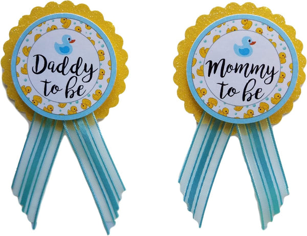 Amy's Bubbling Boutique, Inc. Duck Baby Shower Pin, Mommy & Daddy to Be, Yellow & Blue It's a Boy, Baby Sprinkle Gender