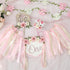 1st Wildflower High Chair Banner Birthday Decorations For Girl Pink Flower Cake Topper Hat Floral Theme Party