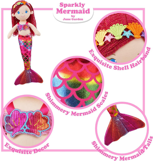 June Garden 16.5" Sparkly Mermaid Aurelia - Soft Plush Stuffed Mermaid Doll Gift for Toddler Girls