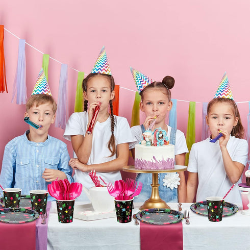 Yingzhao 180 Pcs Neon Birthday Party Supplies, Disposable Plates, Napkins, Cups, and Cutlery for 30 Guests