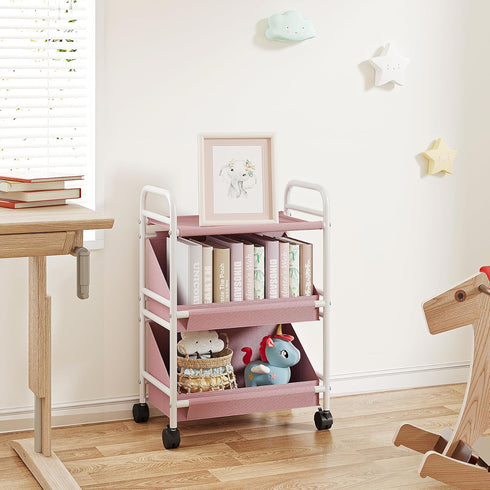 2 Buzowruil Utility Rolling Fabric Storage Rack Trolley Toy Cart Trolley with Large Storage Boxes,Wheels, Suitable