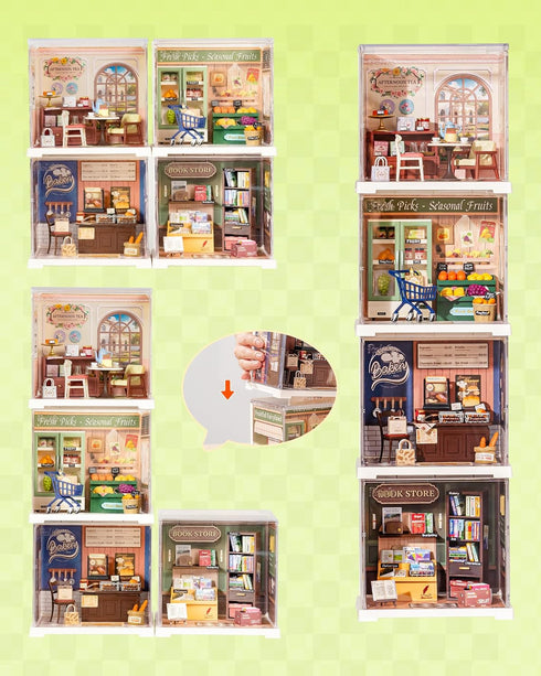 Set 14+, Rolife Super Creator Mini Series Fruits Shop, DIY Plastic Miniature Kits Retail Store Series, Mini Model House