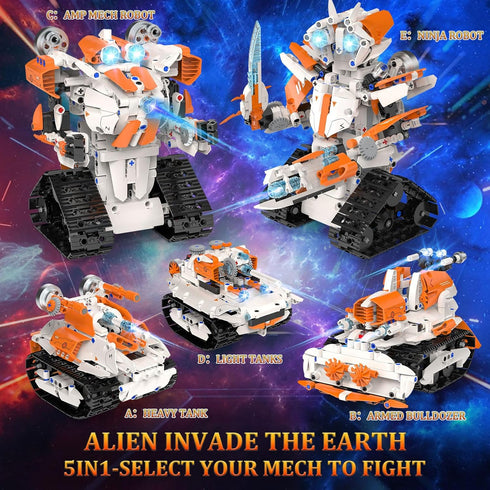 QHECTTY 5in1 689 Set 6 7 8 9 10 11 12+ STEM Robot Building Toys for Kids, Remote & APP Controlled Robot Car Tank STEM