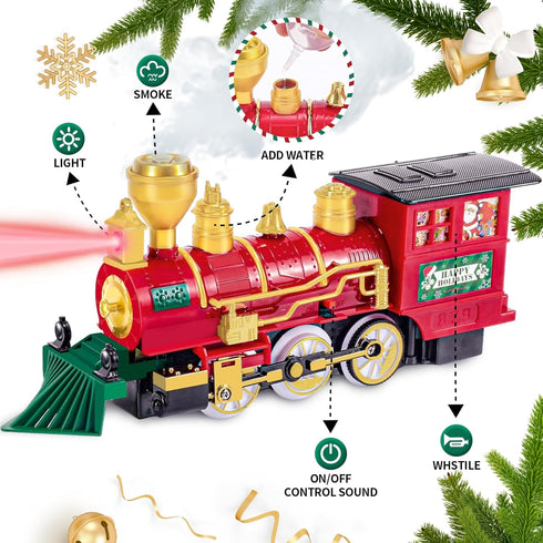 Set, Set 3 4 5 6 7 8+ Kids Train Christmas Train for Under The Trees, Electric Train Toys for Boys Girls with Steam
