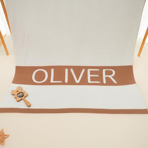 Personalized Name Knit Blanket Custom Woven Text Soft Minimal Style Comfort Throw for Newborn Infant Toddler Nursery