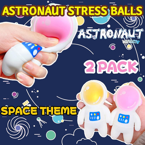 Kawaite 2 Pack Astronauts Squishy Stress Ball Squeeze Fidget Toys for Kids and Adults - Gold and Pink Astronauts