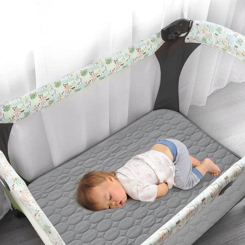 Pack 2 Pack Pack and Play Sheets Fitted Quilted Waterproof Protector, Playard Mattress Pad Compatible with Graco n