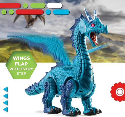 Discovery 6+ Frost-Breathing RC Dragon with Smoke Breath, Walking, Wing Flapping, Realistic Roaring Sounds| Light-Up