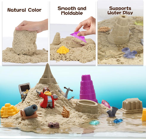 2.2lb 4+, Waterplay & Sensory Sand Kit Pirate Adventure Play Sand for Kids Ages Water & Sandbox Play with Molds, Gems
