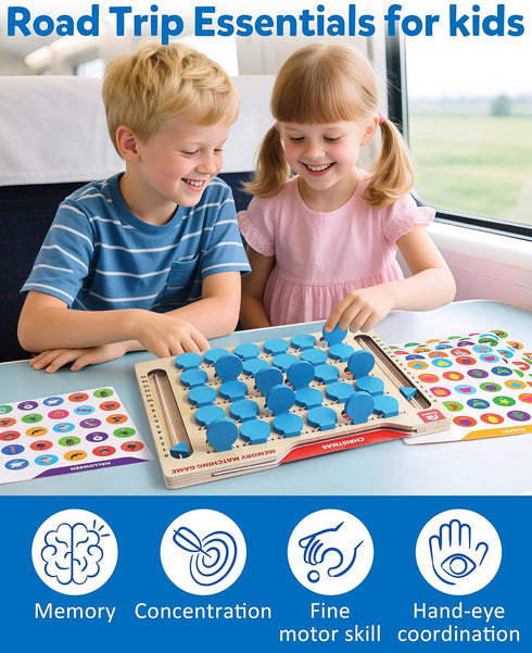 3 4 5 Coogam Memory Matching Game, Wooden Board Travel Toy with Memory Cards, Essential Activity for Road Trip