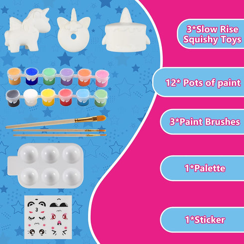 8 9 10 11 12 13 14, Pack 3 Jim&Gloria Paint Your Own Squishies, Jumbo Squishy Gifts for Girls and Boys Arts and Crafts