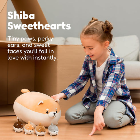 Mommy 4 Set 3-8 PixieCrush Stuffed Dog Toy - Cute Plushies Shiba Inu with Puppies - Adorable Plush Pillow