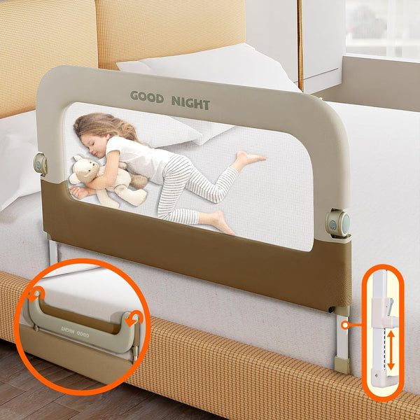 Bed Guard Rail for Toddlers - 32" Adjustable & Folding Portable Bed Railing for Crib, Twin, Bunk, Full, Queen & King