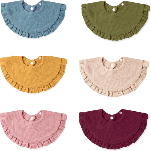 Bibs-Set 6 Baby Cotton Muslin Ruffled