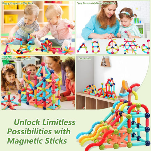 COUOMOXA Magnetic Building Sticks Blocks Kids Toys, STEM Educational Construction Toys for 3-8 Year Olds, Gifts for Kids