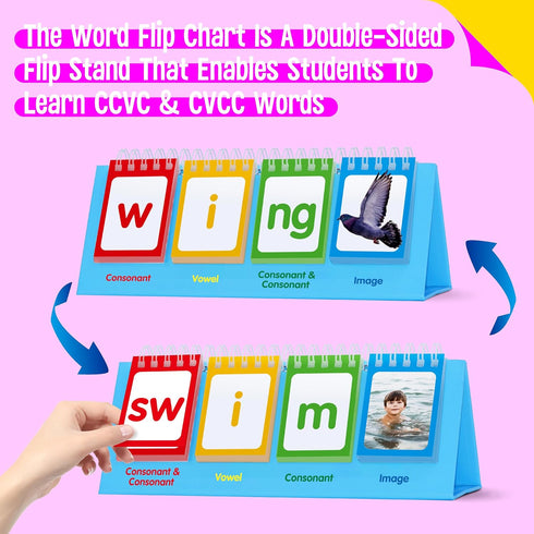 CVCC & CCVC Flip Charts - 40 Words Builder Phonic Games Educational Learning Tool for Students Teachers